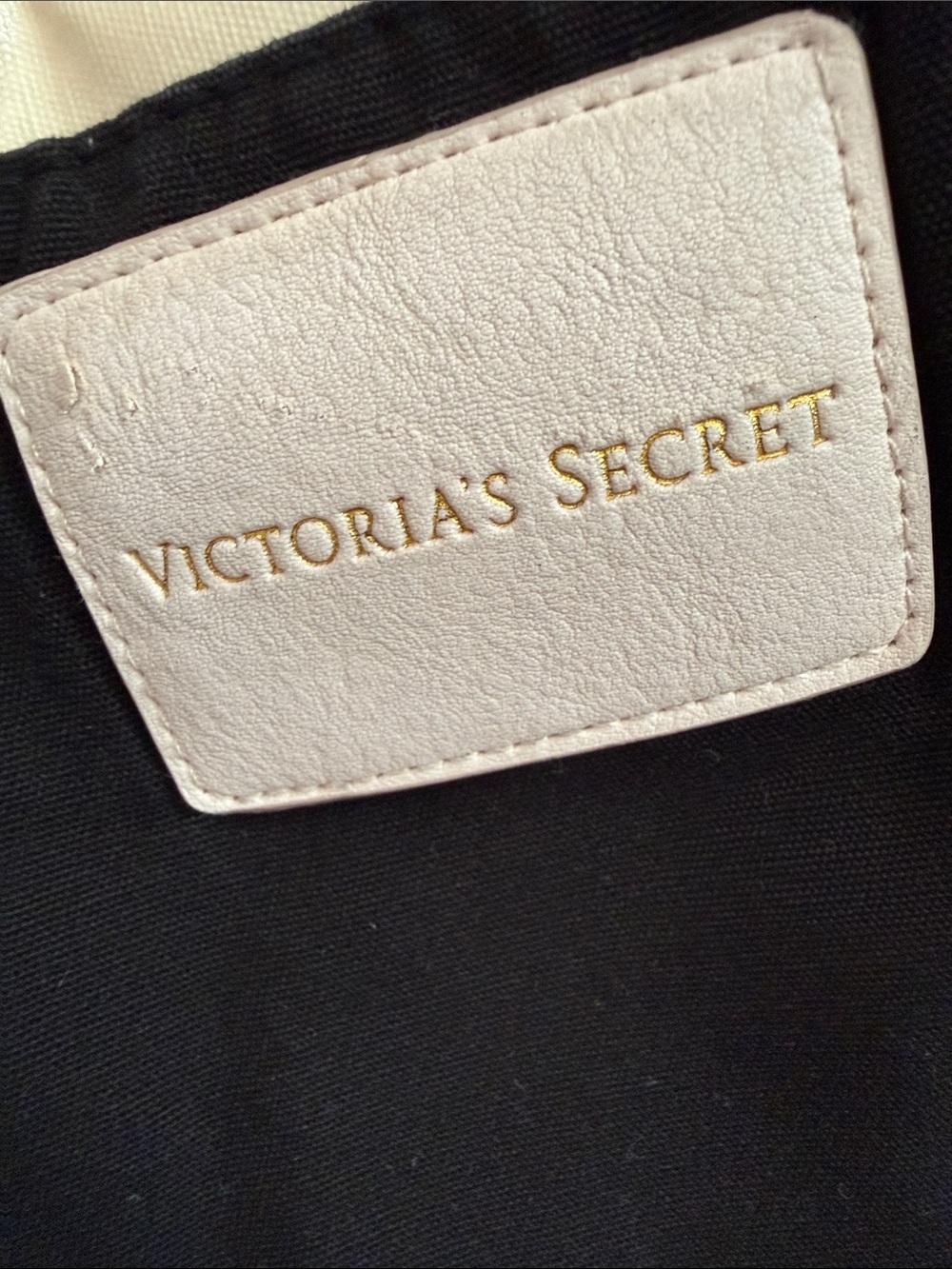 Victoria's Secret Black Tote with Cream Interior and Pink Logo Patch - Picture 3 of 7